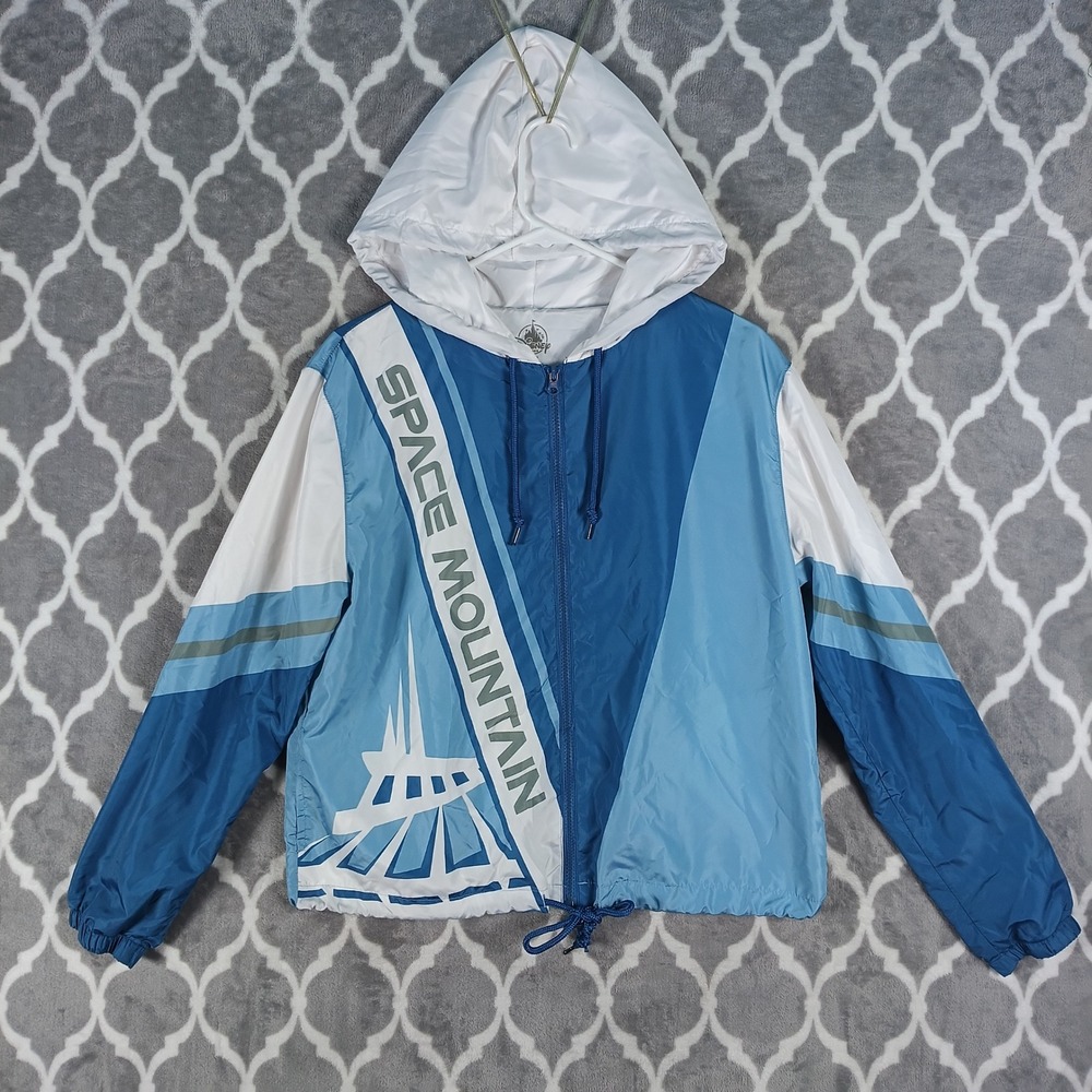 Disney Jacket Women Size M Blue White Space Mountain Lightweight Hooded